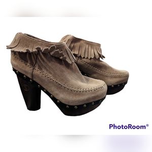 ✨Flogg/Davina/Ash/Fringe/Premium Suede/Studded/Wood Platform/ Booties/Sz 7 US
